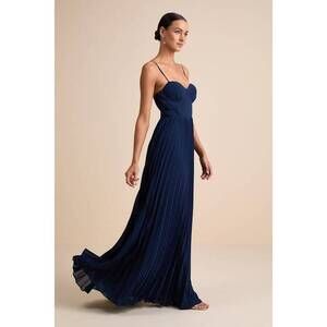 NWT Lulus Admirable Elegance Navy Pleated Bustier Maxi Dress Blue - Size L